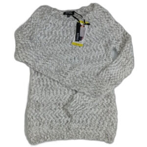 Buffalo David Bitton Soft Sweater Thick Eyelash Knit White and Gray Size S NWT